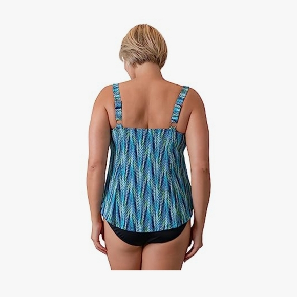 Fit 4 U Blue and Green Patterned Tankini Top, Size 18W - Picture 3 of 12